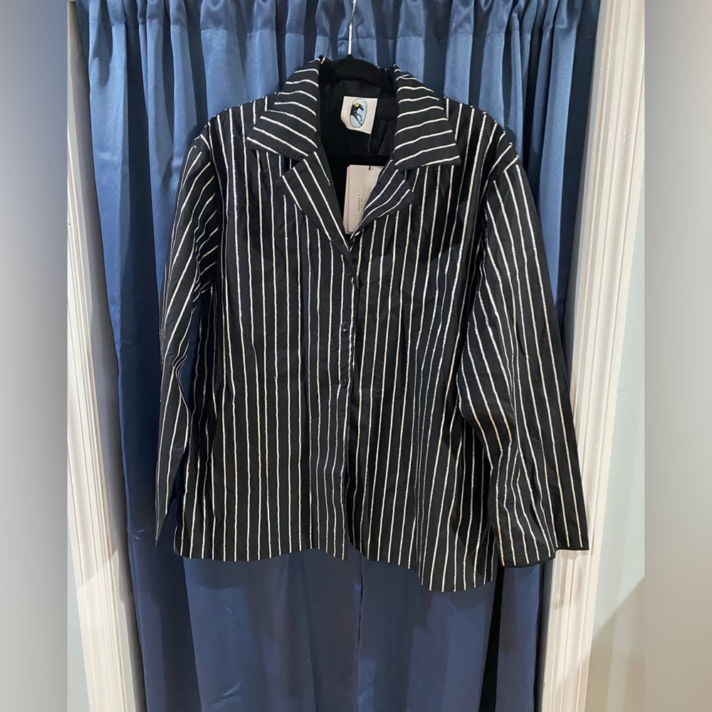 Sleeper Black and silver metallic Striped Pajama Top